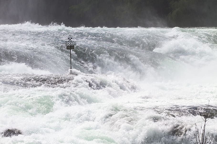 rhine falls, waterfall, river, water mass, foaming, roaring