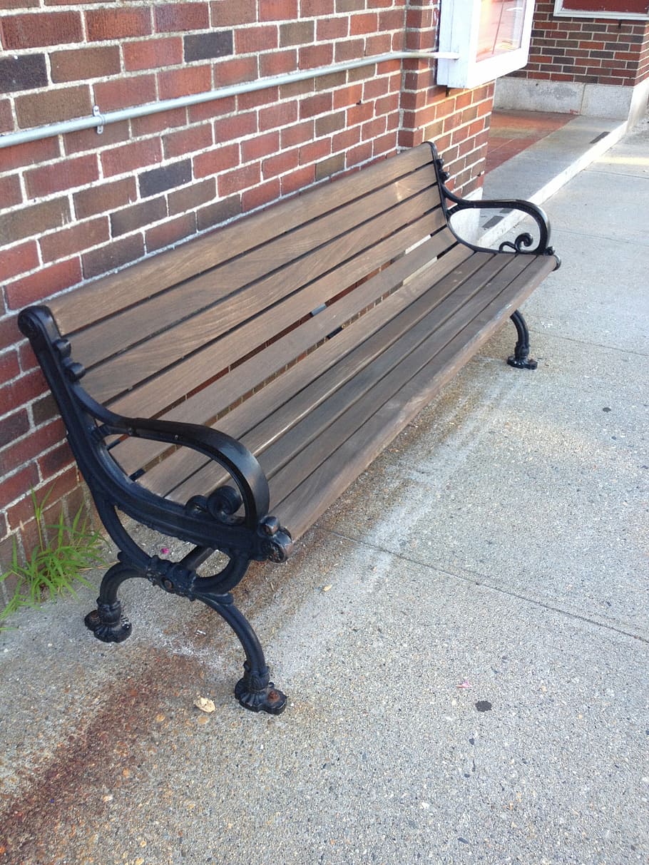 bench, brick, seat, sidewalk, empty, absence, day, no people HD wallpaper