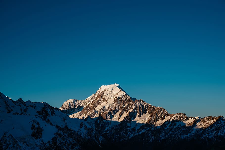 mountains with snow under blue sky, Mt. Fuji, Sunrise, mt cook