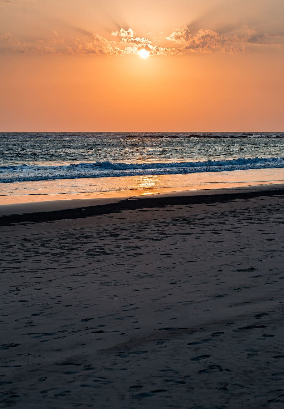 sunset, beach, ocean, sea, beach sunset, water, summer, vacation HD wallpaper
