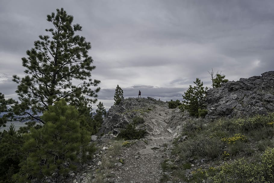 Guy looking at the scenery from Mount Helena, clouds, montana HD wallpaper