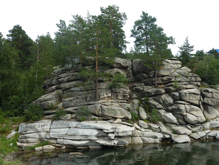 rock, nature, rocks, mountains, stones, river, water, summer HD wallpaper
