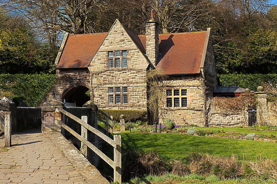 brown brick house in front of bridge, ancient, architecture HD wallpaper