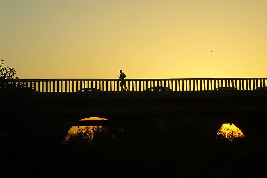 bridge, career, sunset, run, solo, sport, athlete, effort, handrail HD wallpaper