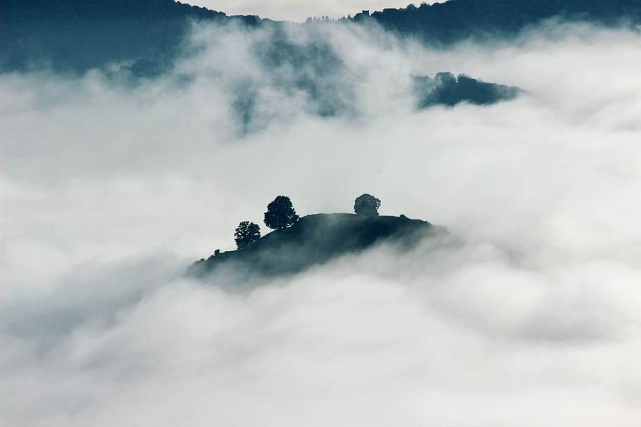 Clouds, Mist, and Mountains, photo, landscape, nature, public domain HD wallpaper