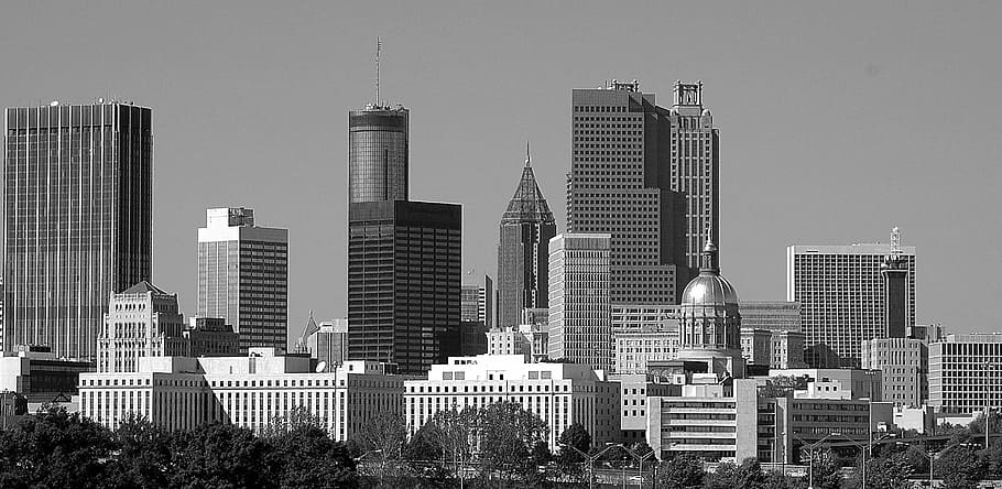 grayscale photo of high-rise buildings, atlanta, georgia, city, HD wallpaper