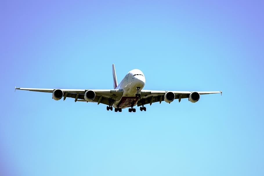 flying airliner on sky, plane, blue, travel, communications HD wallpaper