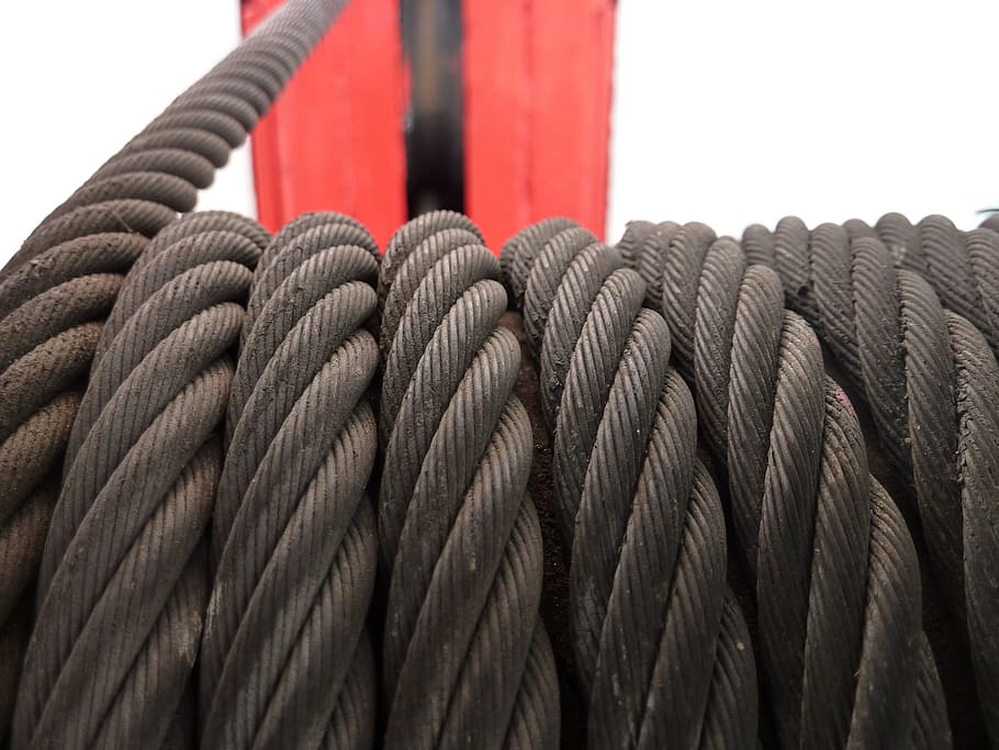 black rope, steel cable, winch, technology, close-up, no people, HD wallpaper