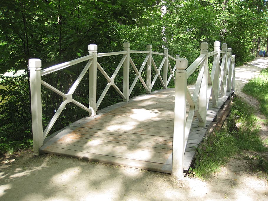 Bridge, White, Park, Nature, summer, stroll, tree, day, no people HD wallpaper