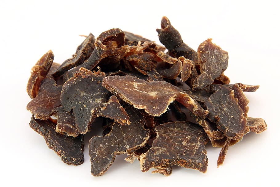 round brown food isolated on white background, Africa, Beef, Biltong