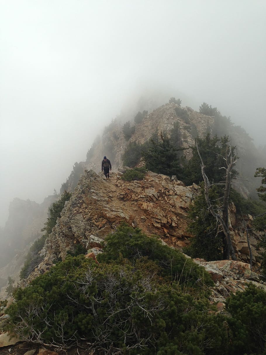 Clouds, Mountain, Rock, mountain landscape, nature, hiking HD wallpaper
