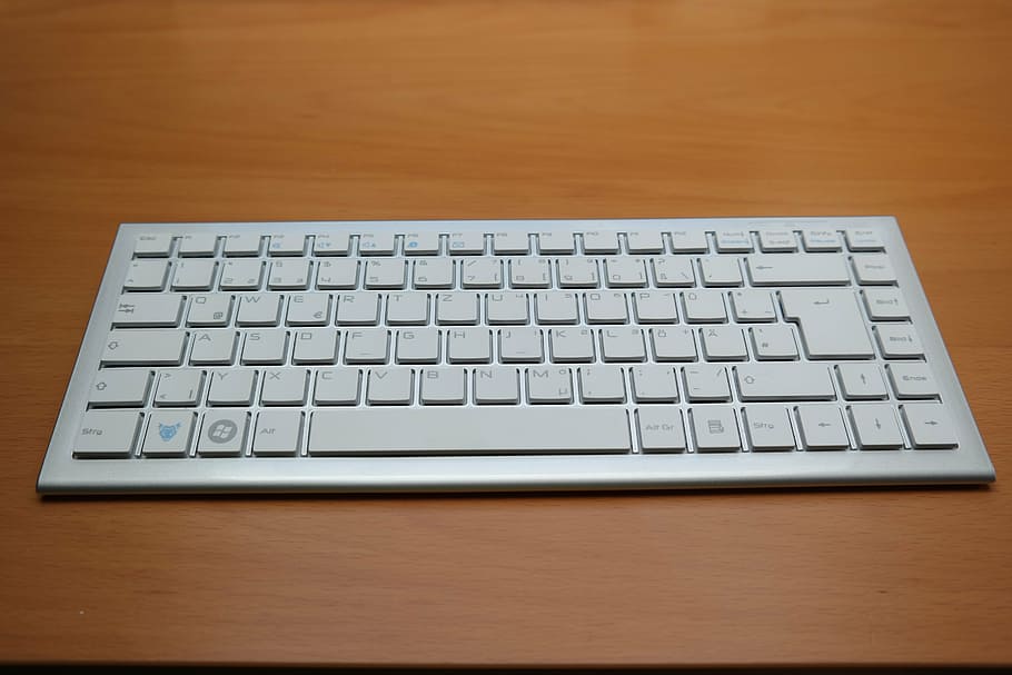 gray wireless computer keyboard on table, input, keys, hardware, HD wallpaper