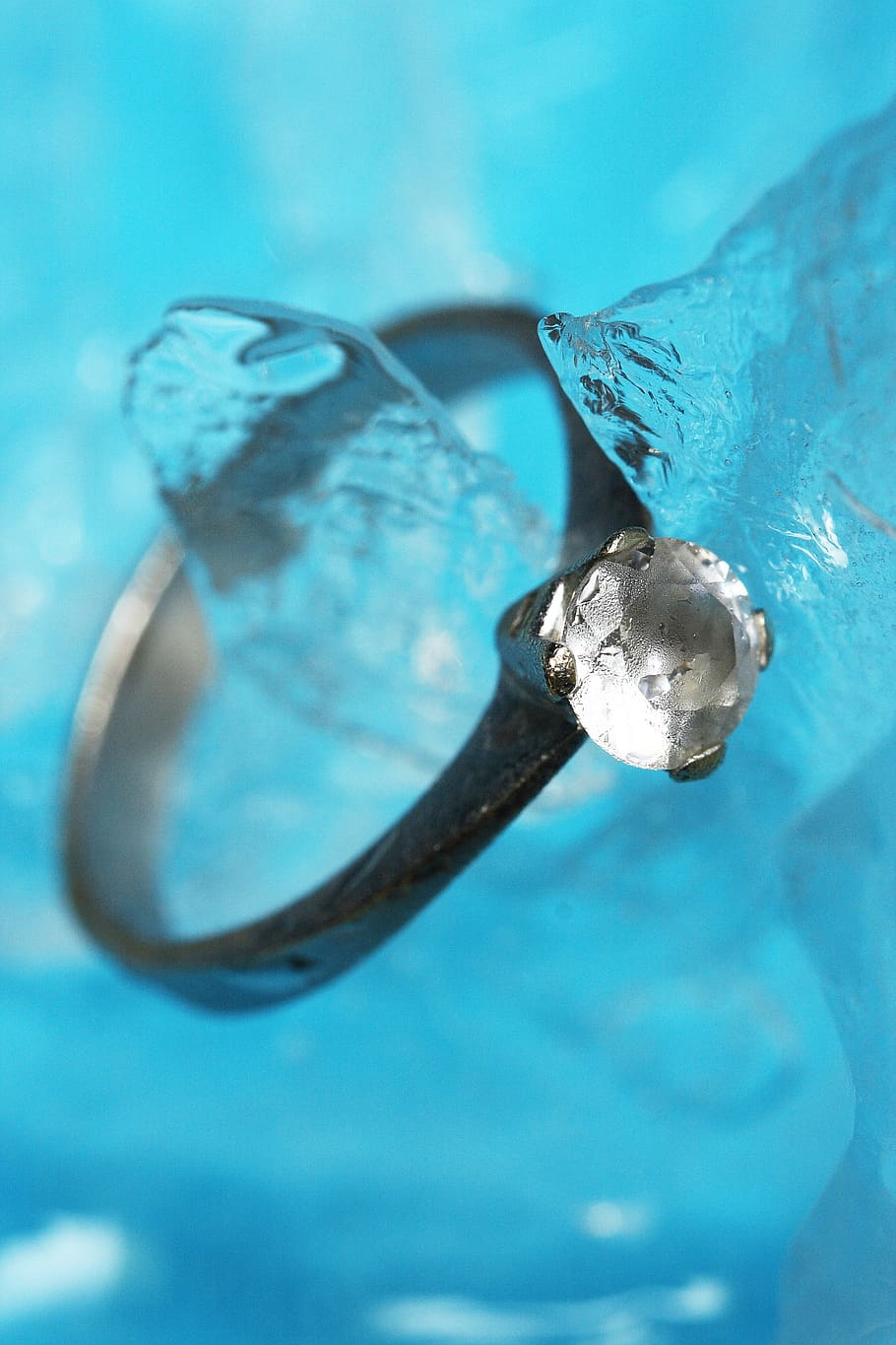 macro photo of silver-colored and clear gemstone ring, Jewelry