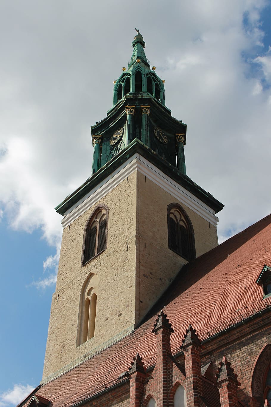 church, sky, steeple, berlin, st mary's church, germany, building HD wallpaper