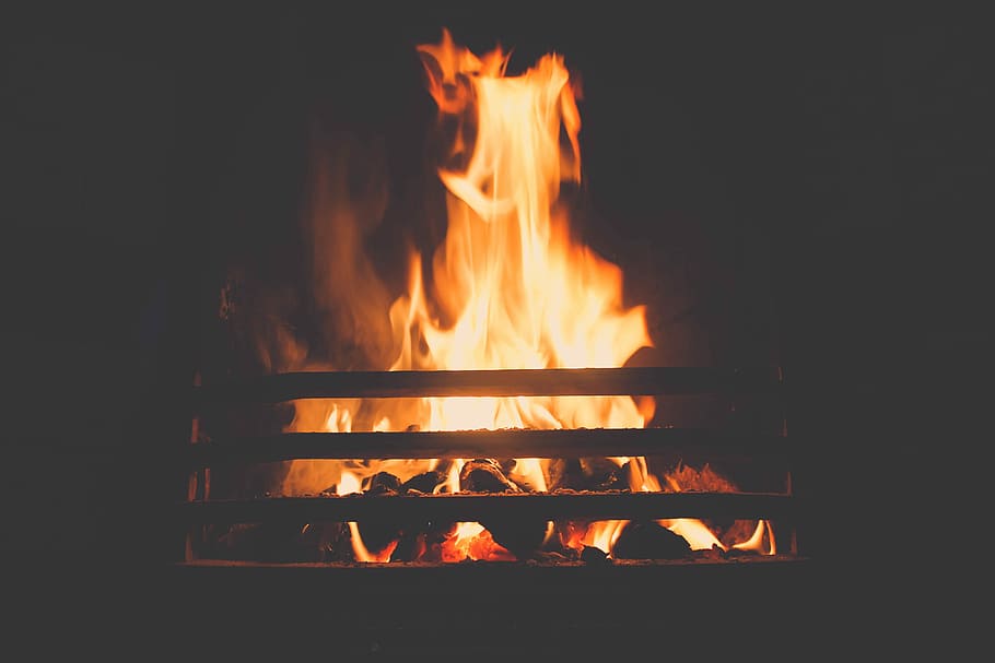 flame in a fireplace, fireplace, warmth, hearth, coal, night HD wallpaper