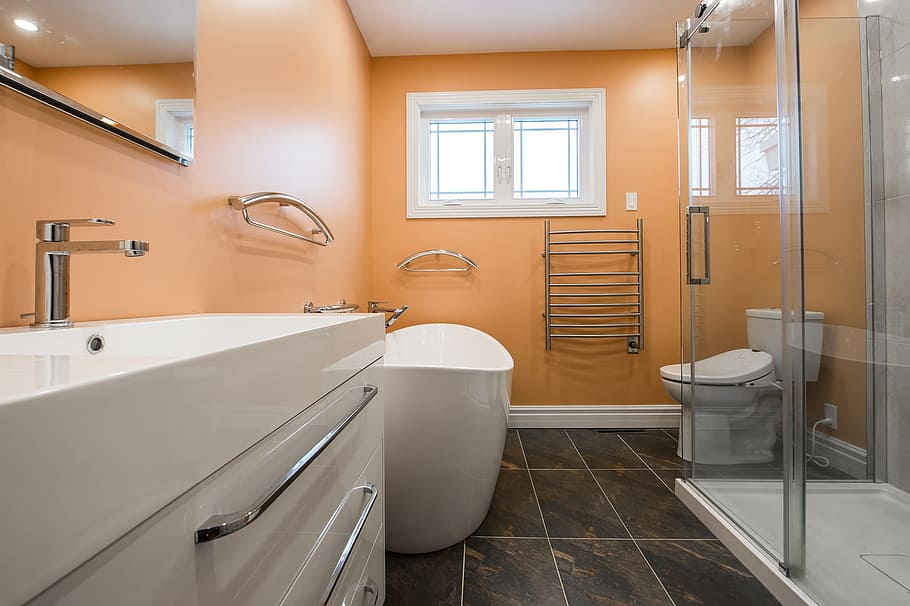 white ceramic bathtub, bathroom, renovation, interior, design HD wallpaper