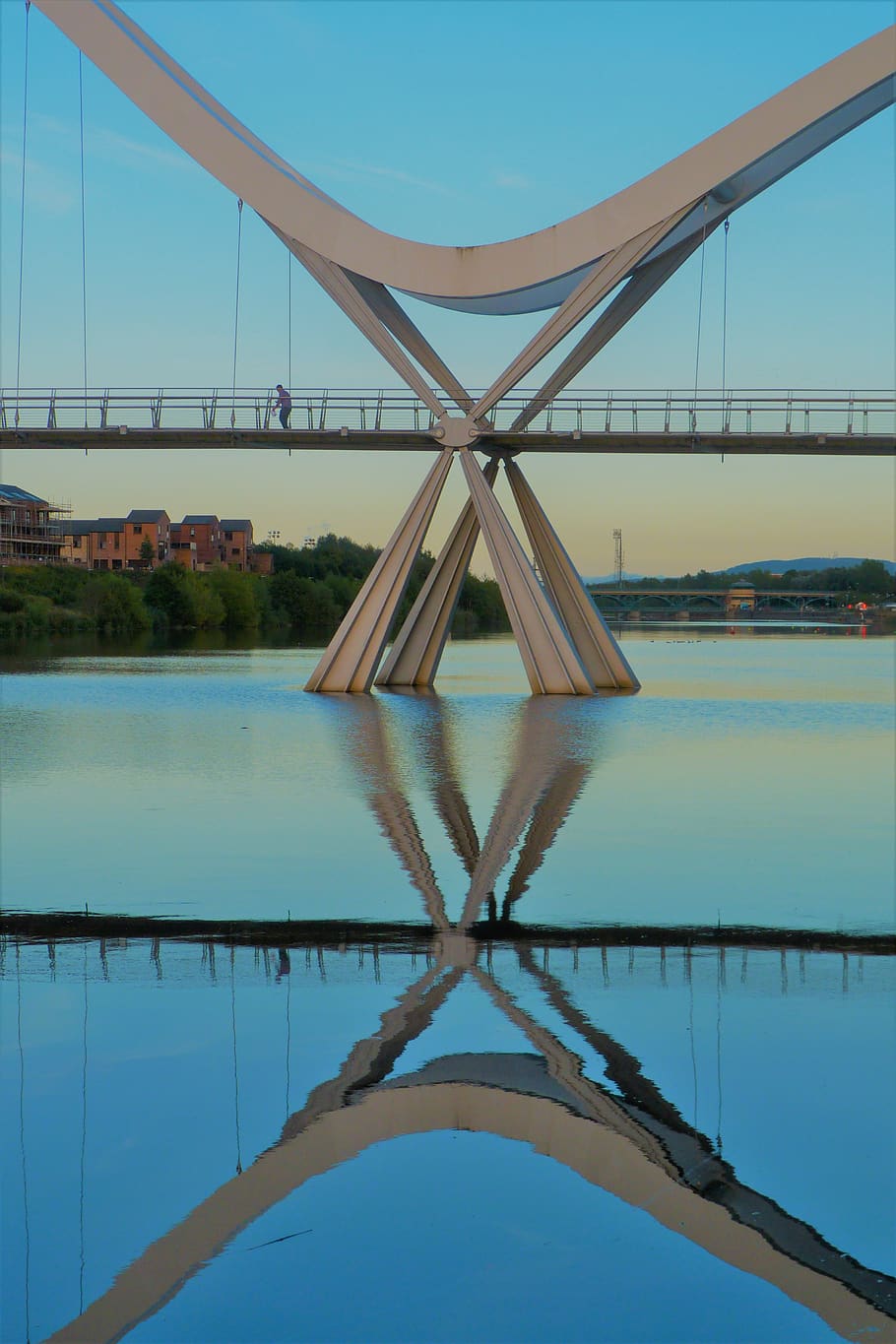 river, reflection, scenic, reflections, mood, bridge, sky, water HD wallpaper