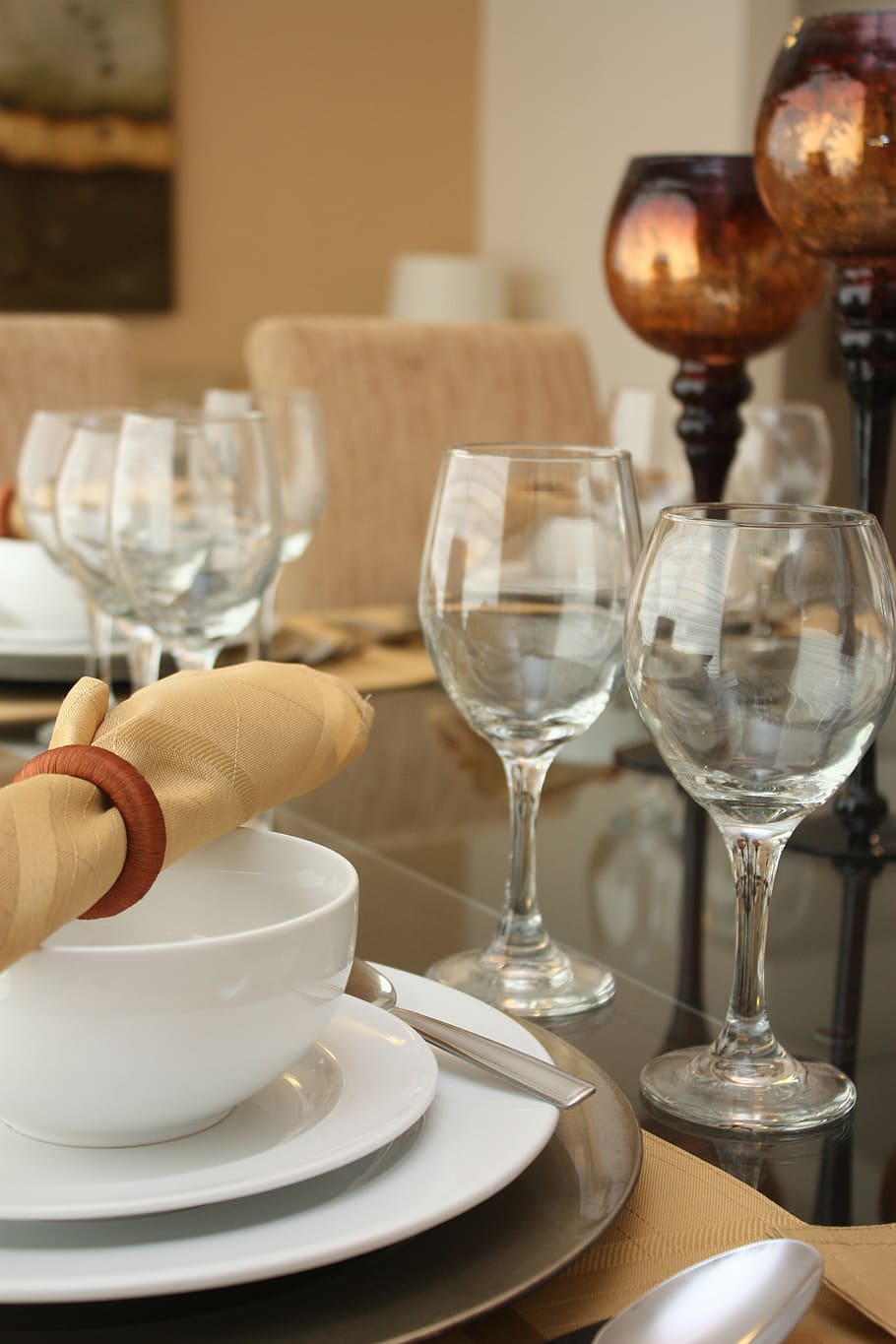 inside, house, dining room, glass, table setting, decoration HD wallpaper