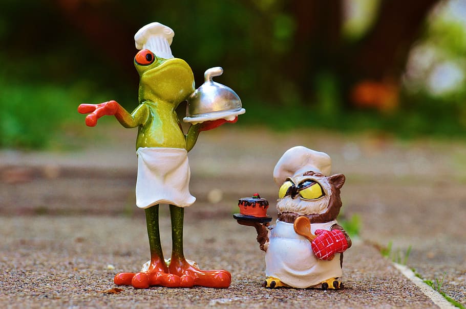 chef frog and owl figurines, Bake, Competition, funny, cook HD wallpaper