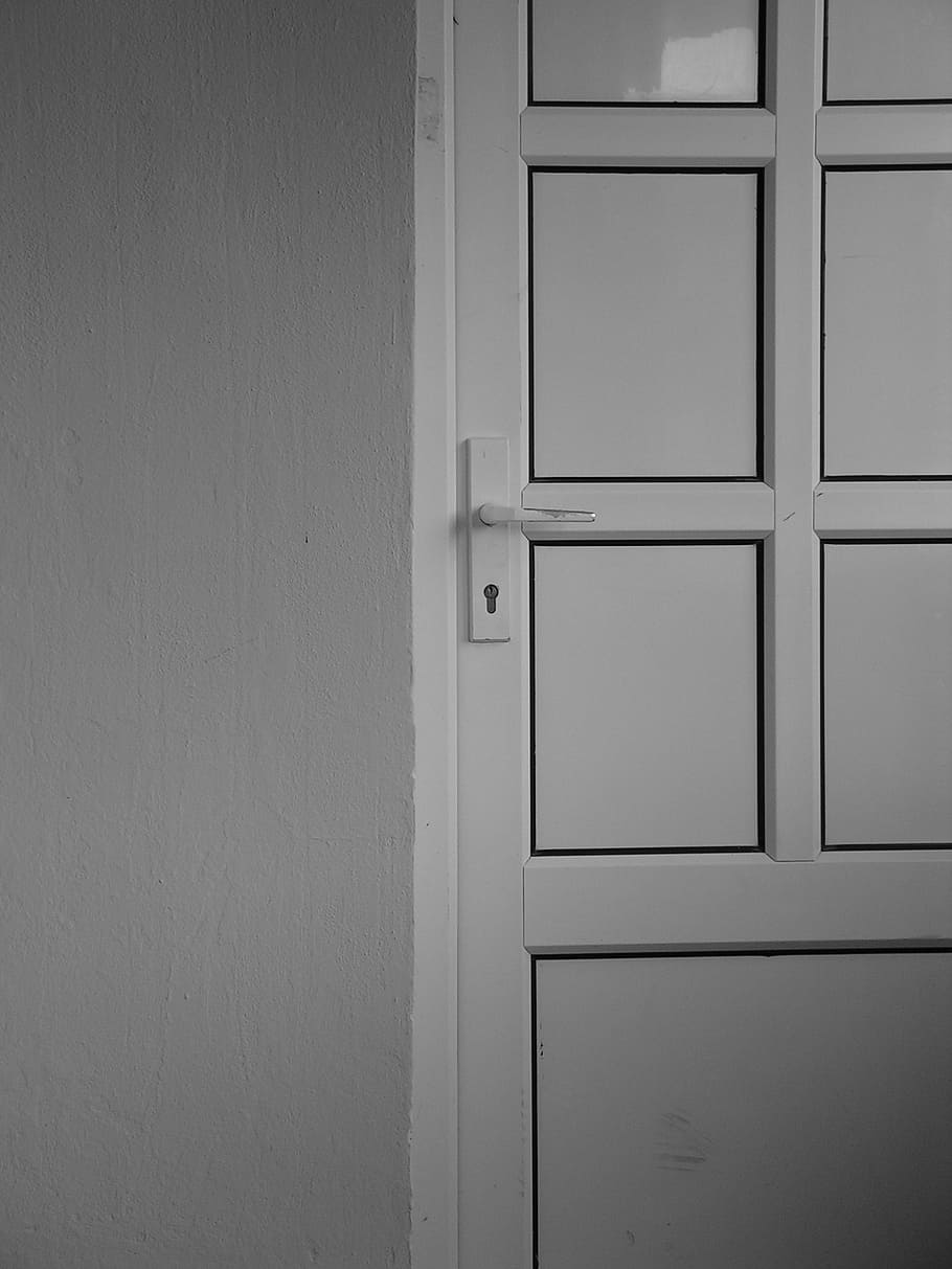door, black and white, handle, built structure, wall - building feature HD wallpaper