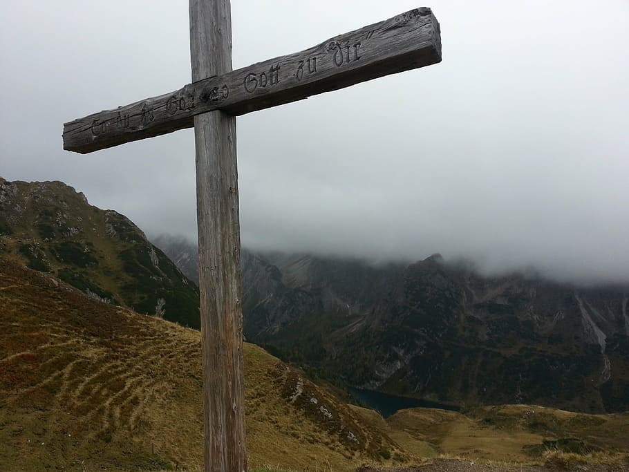 cross, mountain, top, peak, summit, nature, hiking, weather HD wallpaper