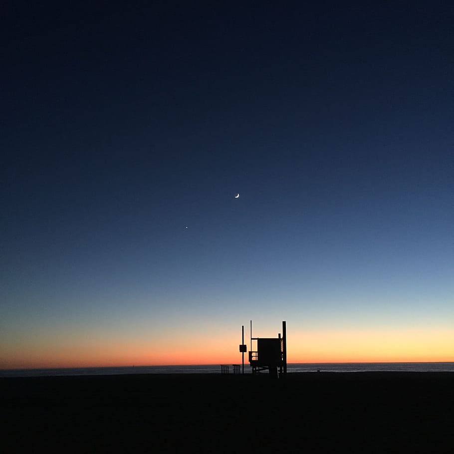 Beach, Night, Moon, Sunset, Dusk, Sand, lifeguard, venice beach HD wallpaper