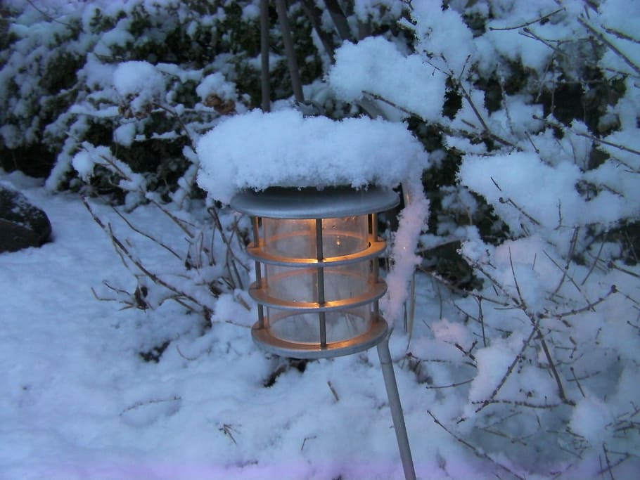 lamp, light, snow, mood, illuminate, night, orange, branch HD wallpaper