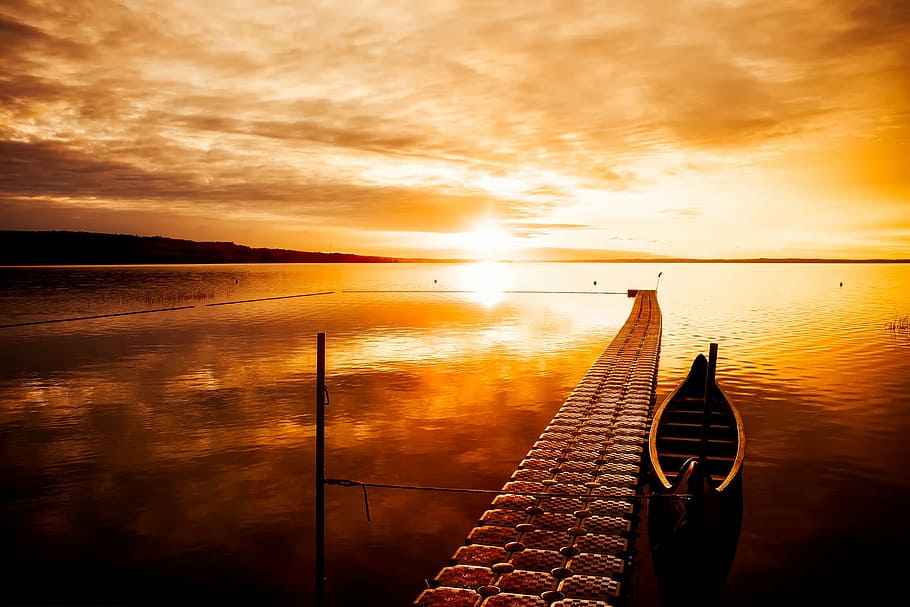 canada, sunset, dusk, beautiful, sky, clouds, lake, reflections HD wallpaper