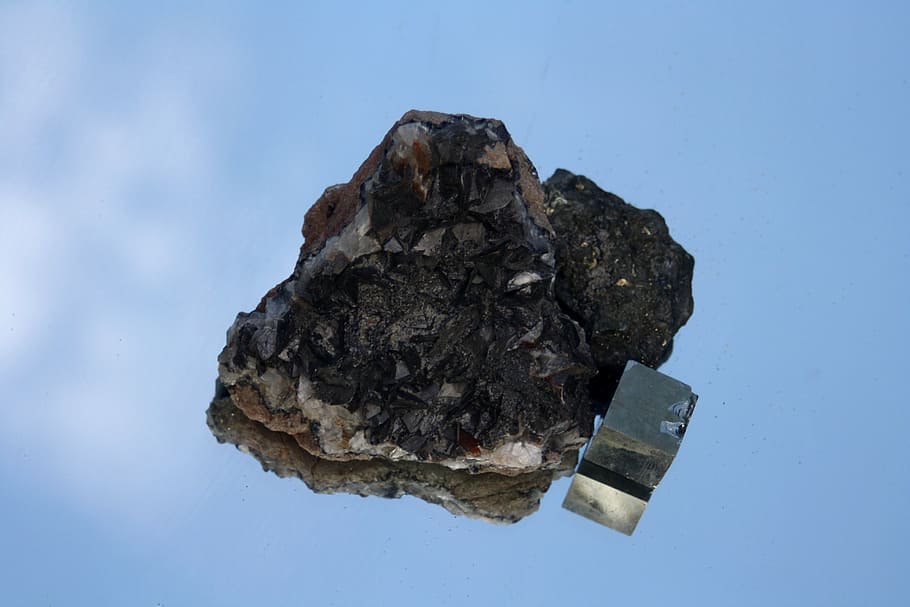 pyrite, gems, clouds, sky, decoration, blue, nature, no people HD wallpaper