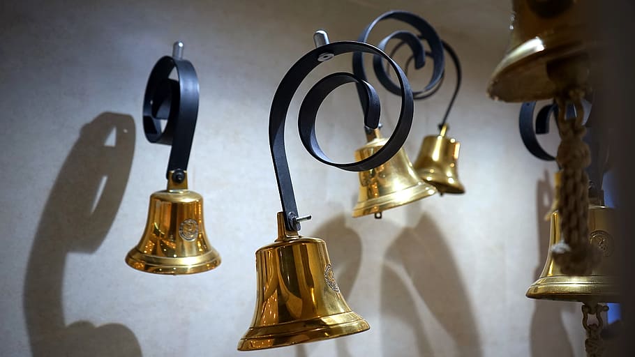blur, reflection, design, decoration, bells, close-up, copper HD wallpaper