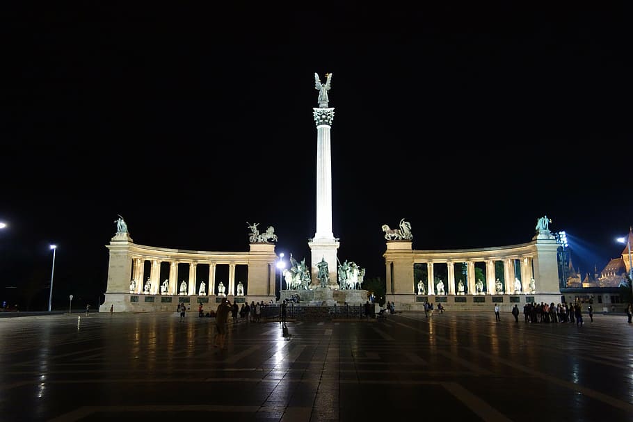 dom, park, pest, budapest, hungary, europe, night, city, tourism HD wallpaper