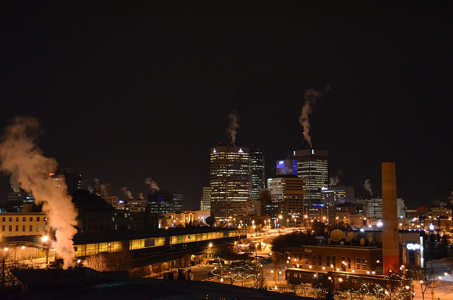 Winnipeg, Canada, Night, Evening, skyline, city, cities, lights, HD wallpaper