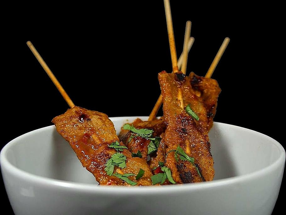 sate, beef, grilled, drink, food, food and drink, close-up HD wallpaper