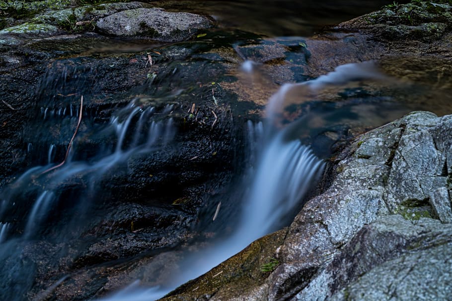 streams, long exposure, the wild, rock, rock - object, solid HD wallpaper
