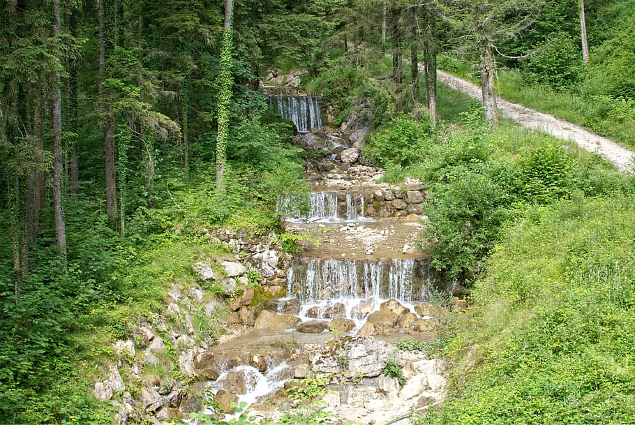 Waterfall, Cascade, Nature, Bach, creek, water running, splash HD wallpaper