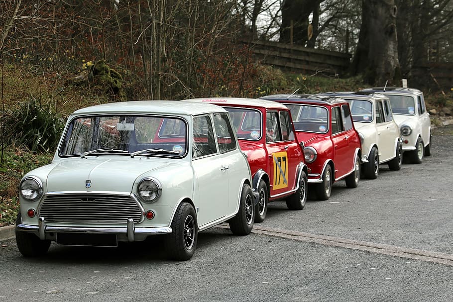 car, small, mini, colors, white, red, road, transport, automobile HD wallpaper