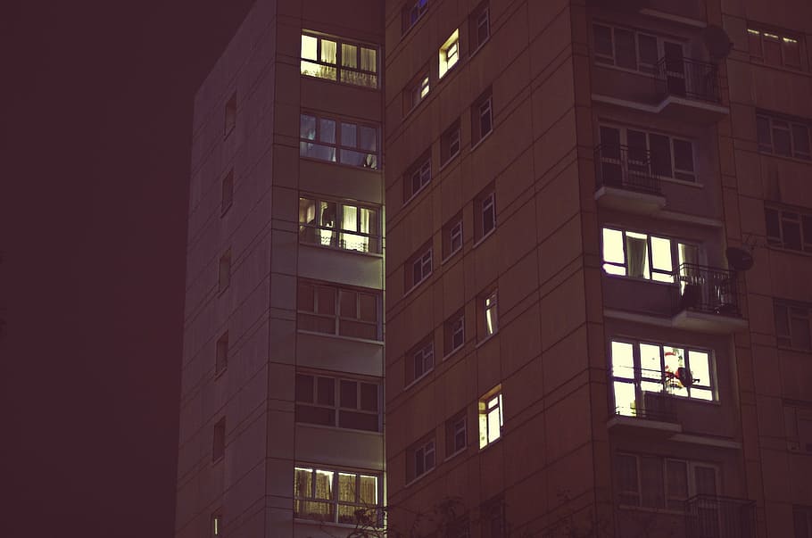 flats, building, night, modern, architecture, construction