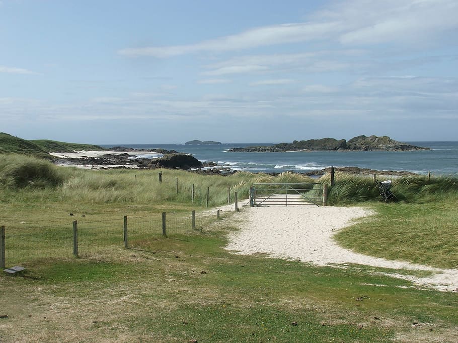 iona, scotland, beach, sky, grass, water, scenics - nature HD wallpaper