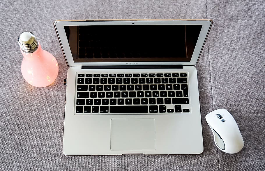 laptop, mouse, workplace, home office, apple, keys, mac, macbook HD wallpaper