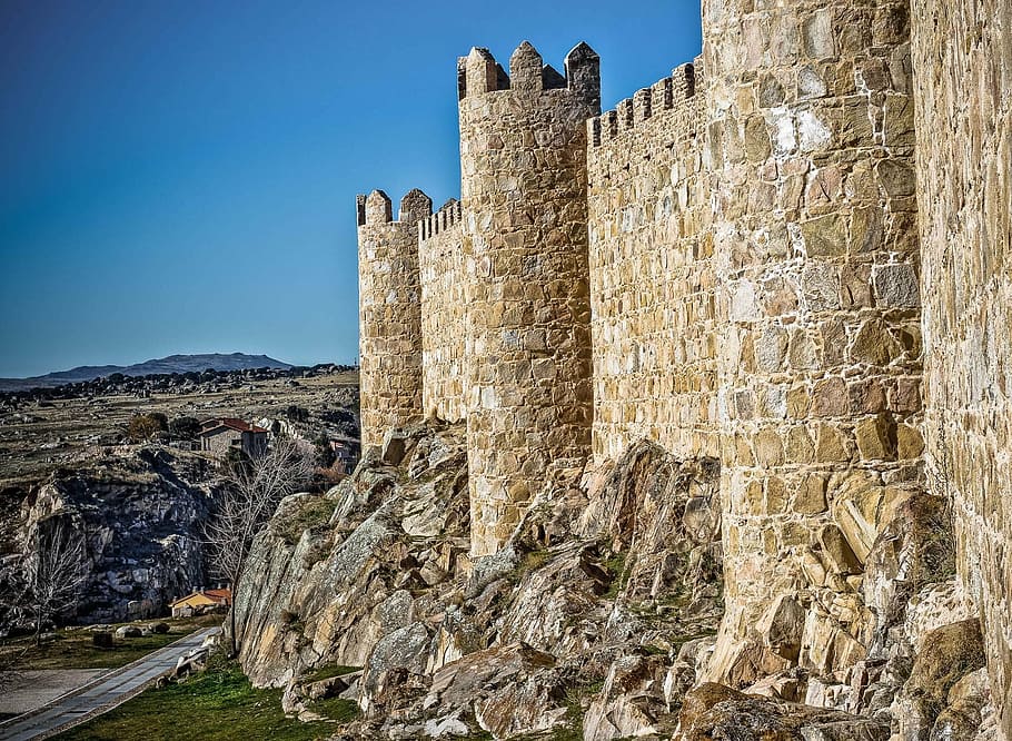 gray castle on hill, monument, stone, wall, sky, city, architecture HD wallpaper