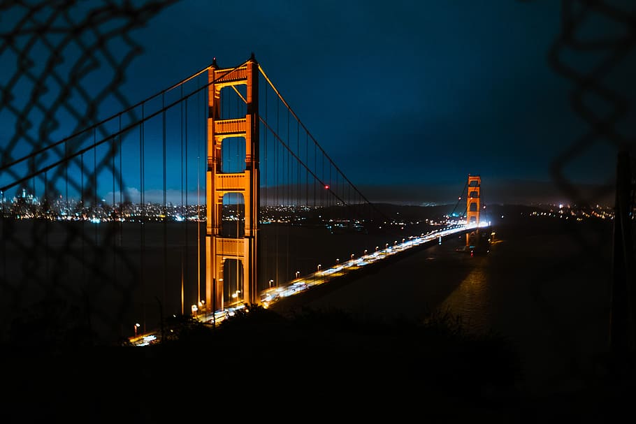 Golden Gate Bridge, USA, Golden Gate Bridge, California under dark sky HD wallpaper