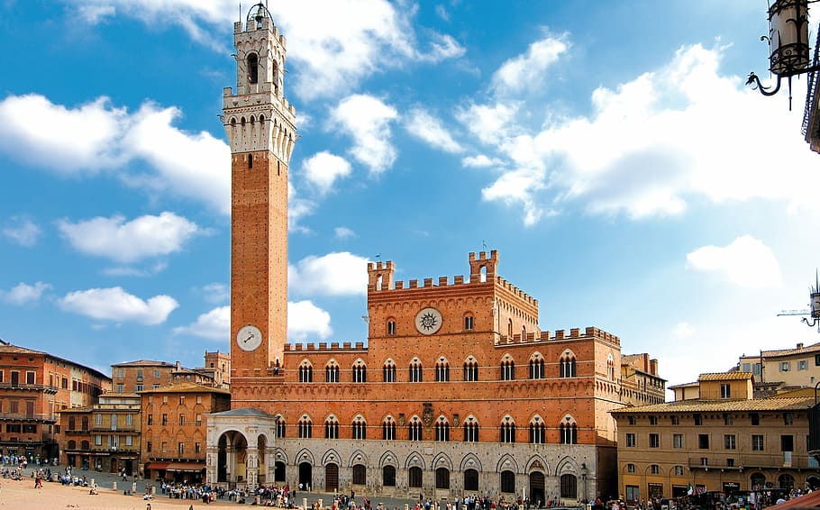 orange and gray concrete building during daytime, Piazza, Siena HD wallpaper