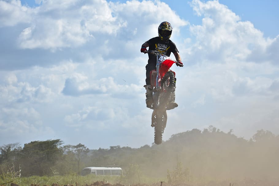 bike, wheel, hurry, sport, motocross, dirt bike, ramp, dust HD wallpaper