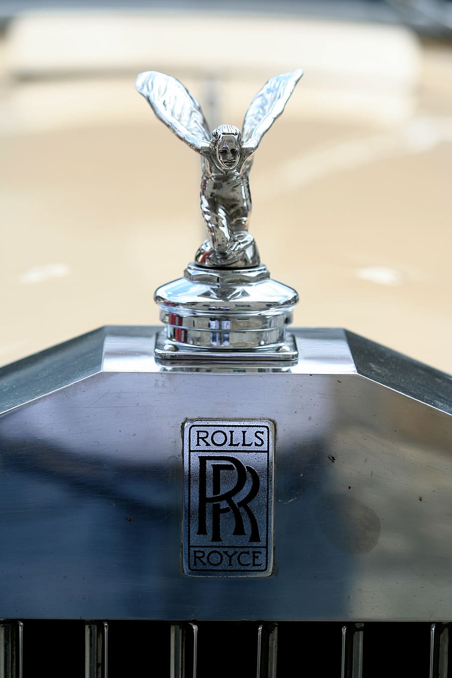 hood ornament, rolls royce, antique, wings, chrome, silver, HD wallpaper