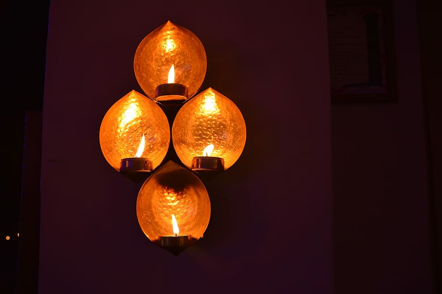 four wall candle holders, Diwali, Deepavali, Light, Lamps, Oil, HD wallpaper
