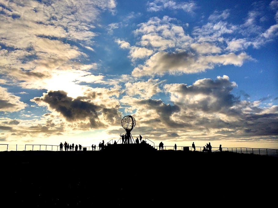 sunset, clouds, north cape, norway, sky, cloud - sky, silhouette HD wallpaper