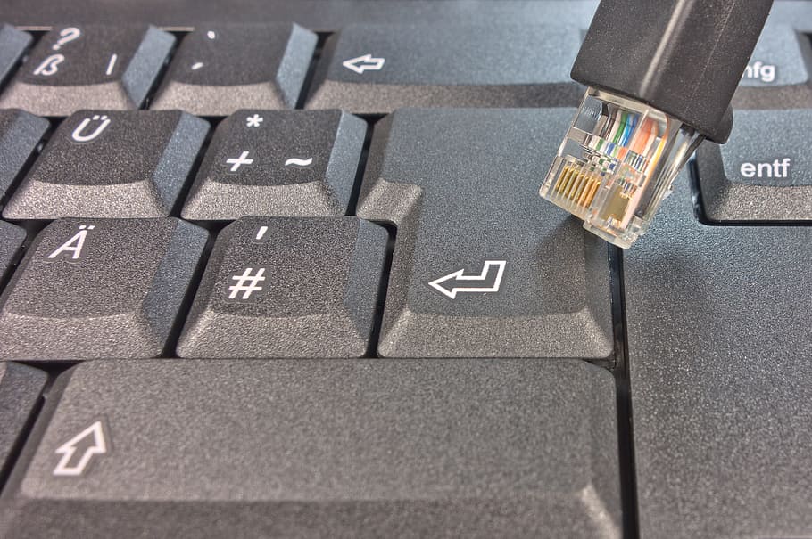 black cable on keyboard return key, Patch Cable, Cable, Network HD wallpaper