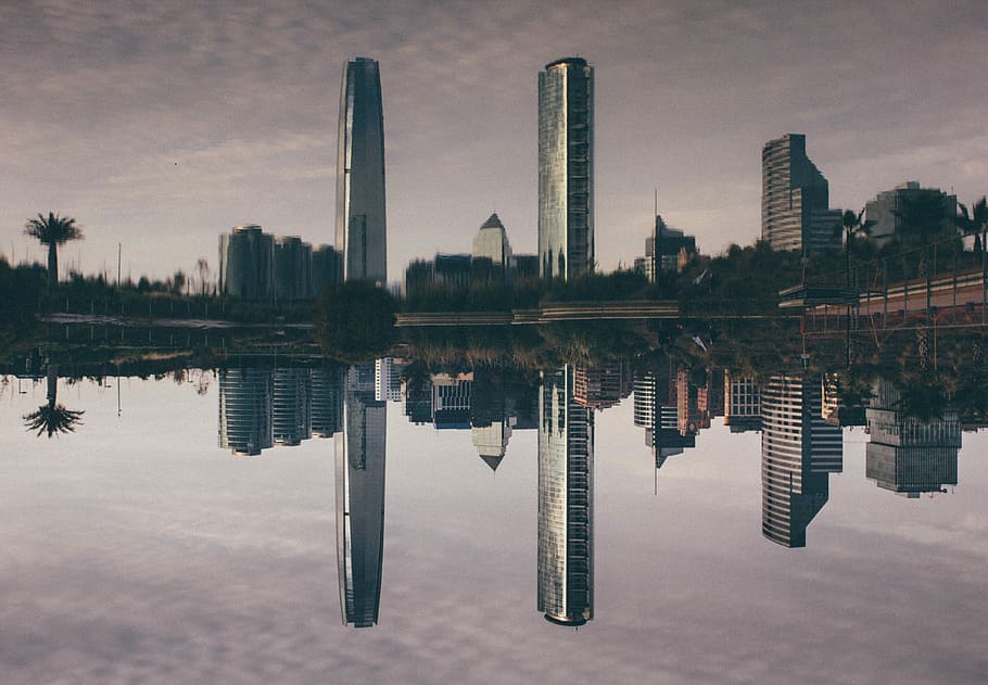 reflective photography of buildings, photography of three high-rise buildings HD wallpaper