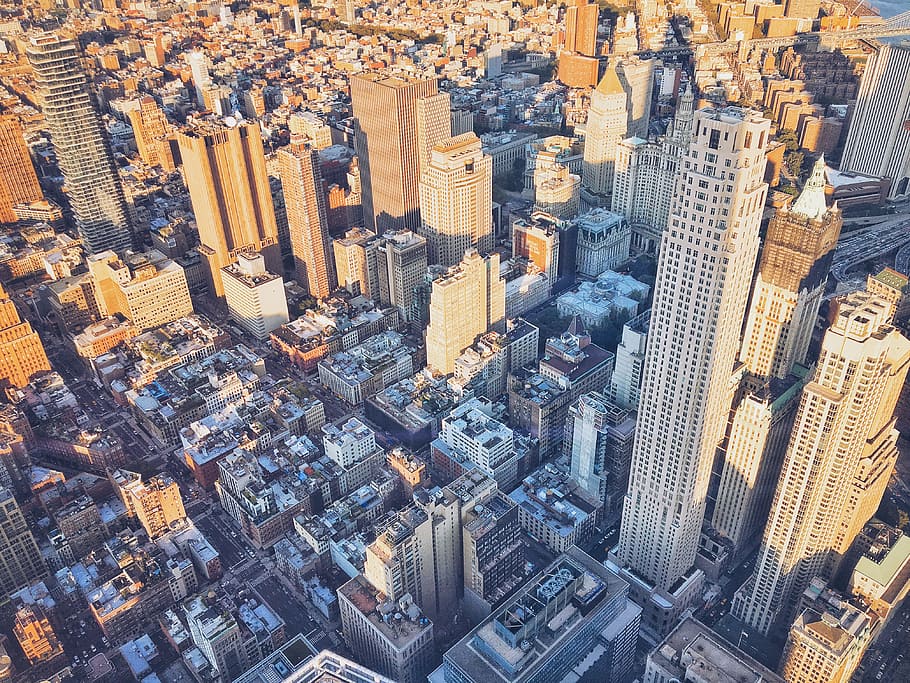 bird's eye view of city buildings, arial view of buildings, top, HD wallpaper