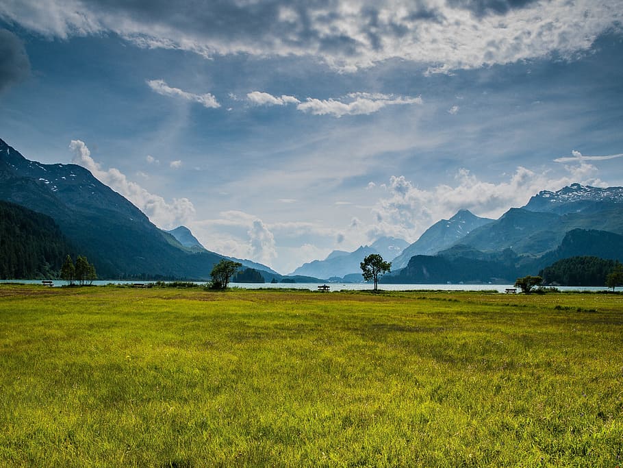 Switzerland, Mountains, Graubünden, alpine, bergsee, blue, HD wallpaper